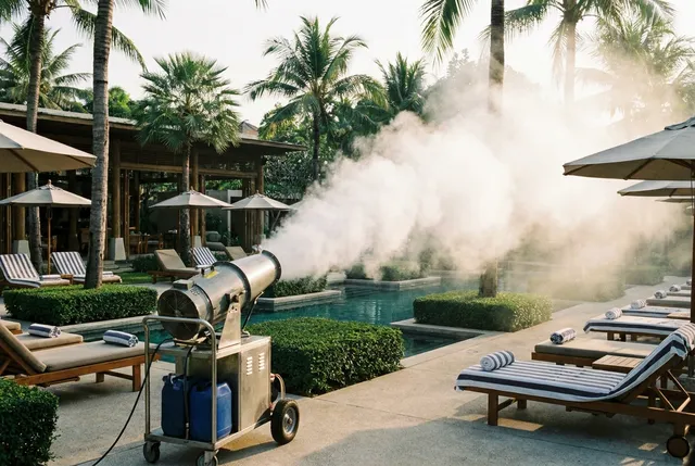 Hotel and resort mosquito fogging program around the grounds in Bali